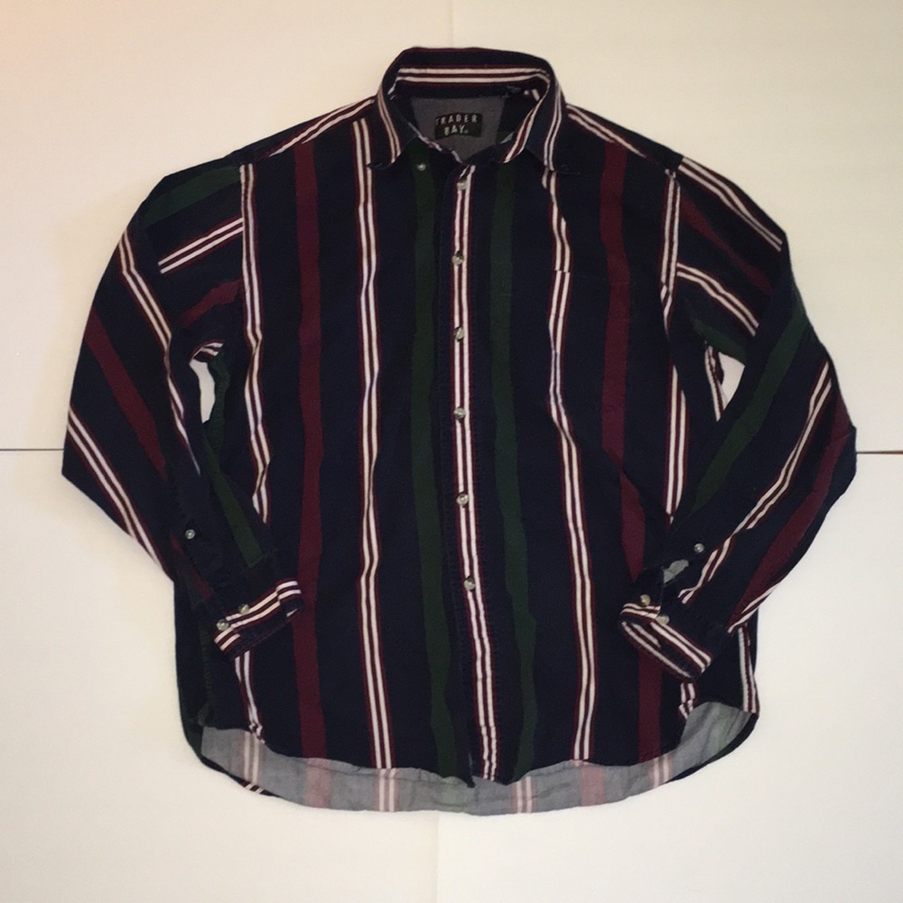 90s Vintage Trader Bay Vertical Stripe Button Up